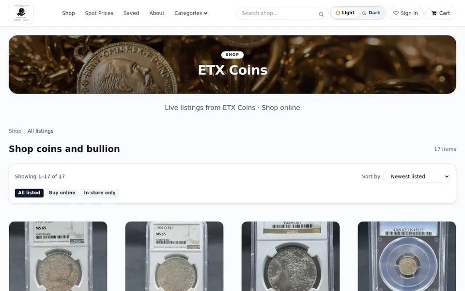 ETX Coins website