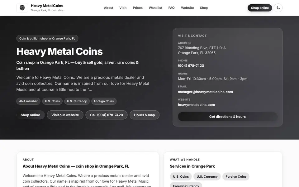Heavy Metal Coins website