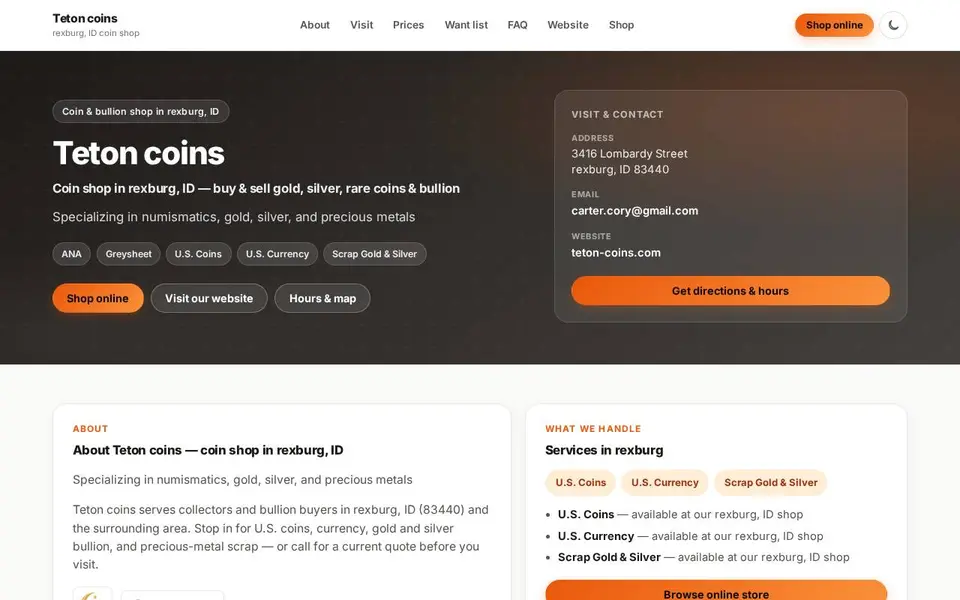 Teton coins website