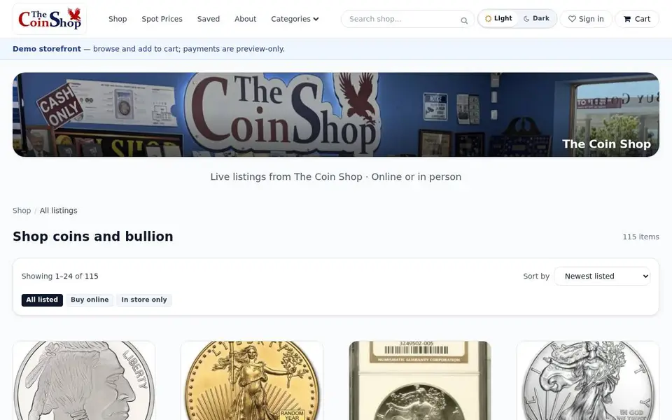 The Coin Shop website