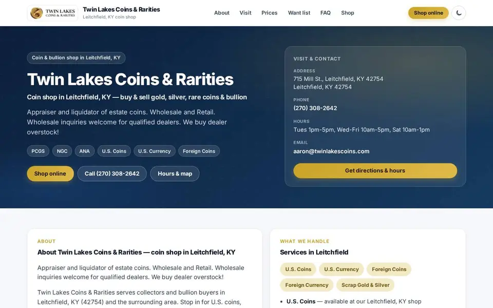 Twin Lakes Coins & Rarities website